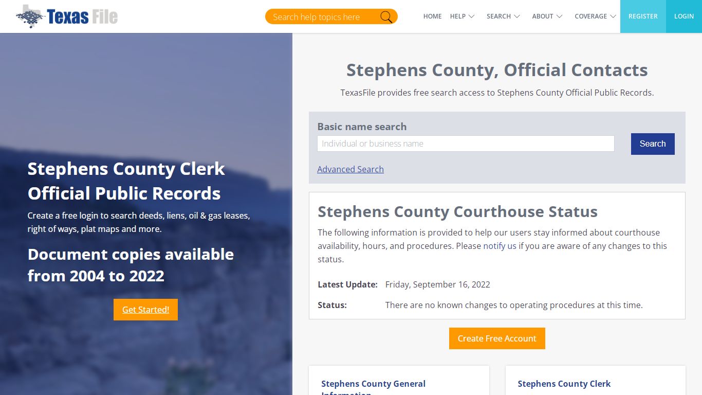 Stephens County Clerk Official Public Records | TexasFile